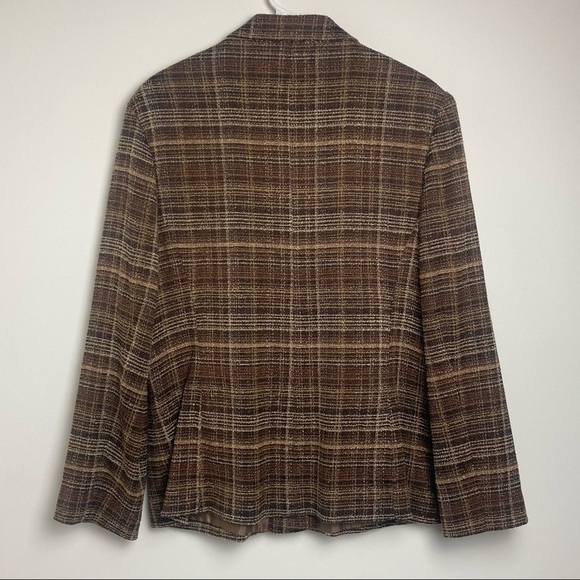 Vintage Plaid Blazer Jacket Brown Tan 14 Plus Size 70’s Preppy Classic Casuall - Picture 6 of 11